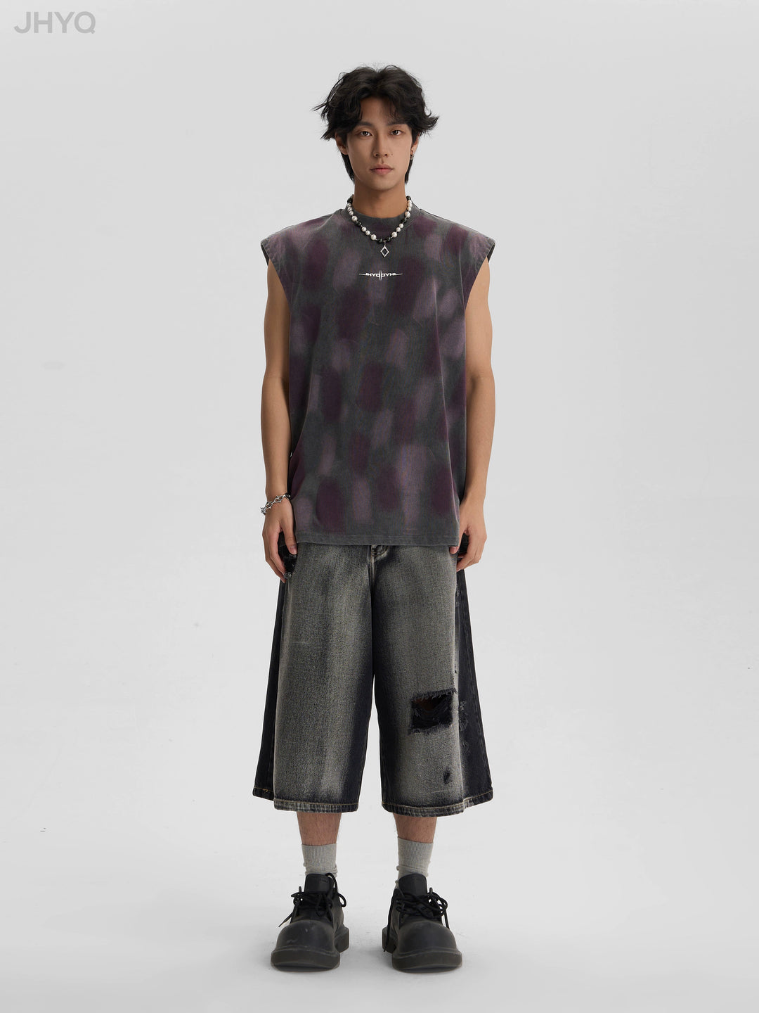 JHYQ Washed Old Worn Spots Dye Sleeveless Tee