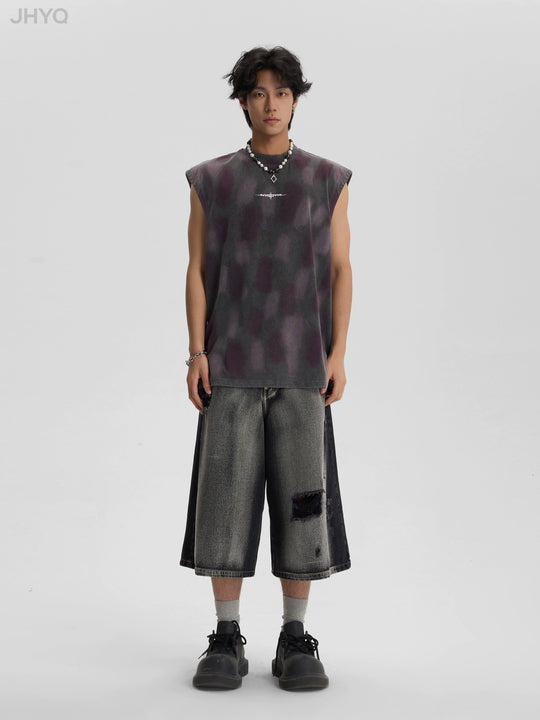 JHYQ Washed Old Worn Spots Dye Sleeveless Tee
