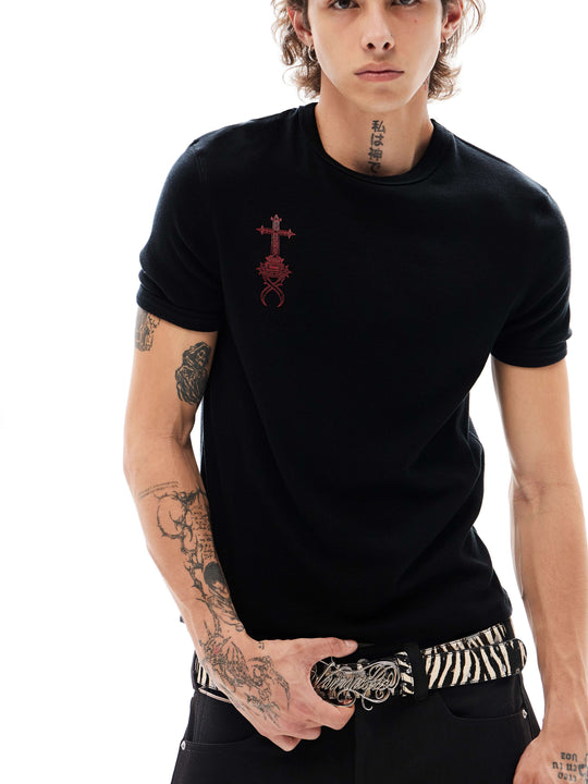 KARMANISTIC Cross Letter Print Slim Fit Short Sleeve Tee | Face 3 Face