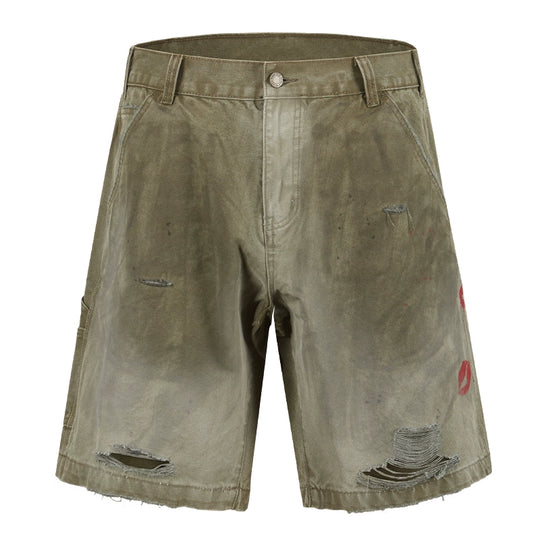 Remedy Kiss Mark Distressed Hole Work Painter Shorts | Face 3 Face