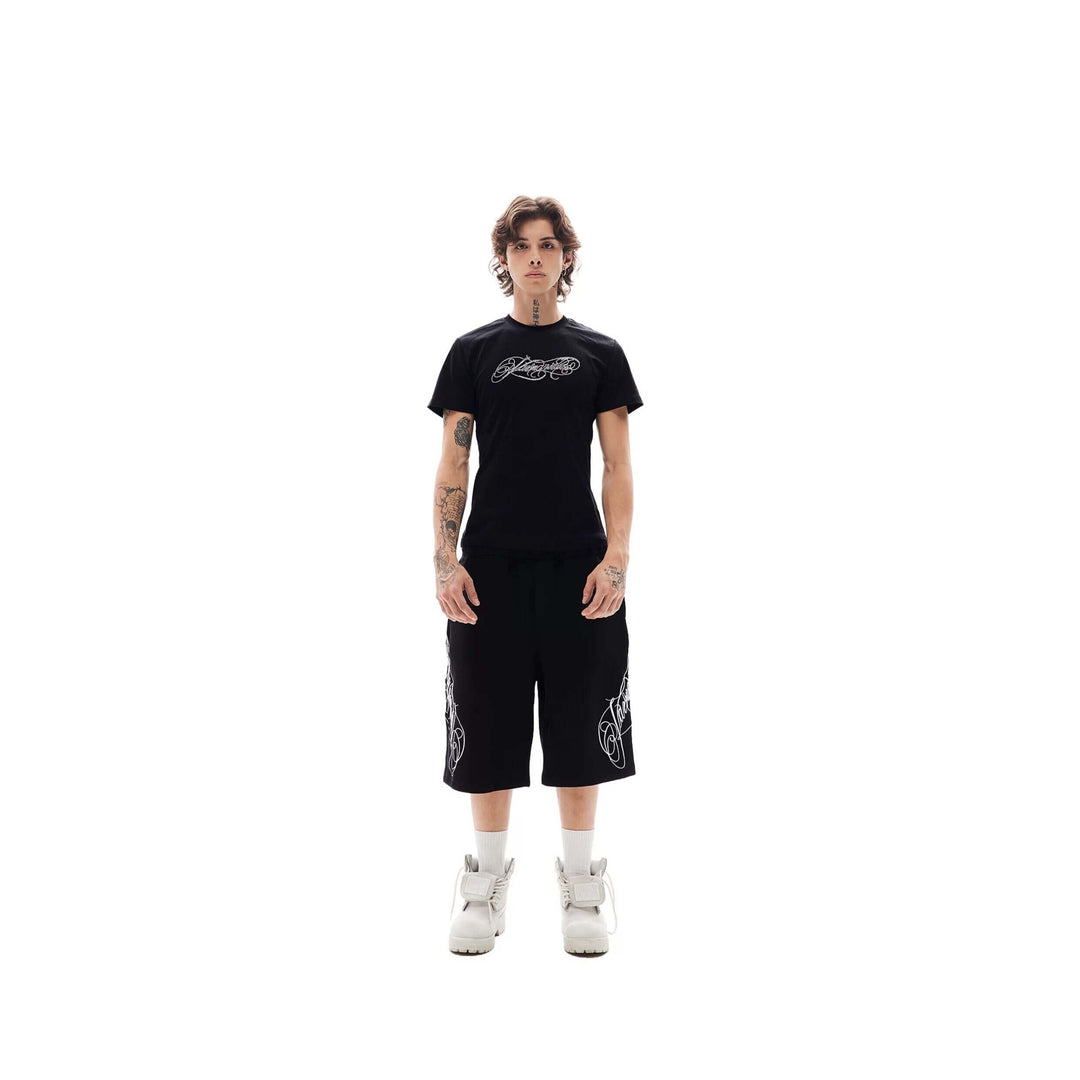 KARMANISTIC 3D Letter Embroidered Baggy Sweat Shorts | Face 3 Face