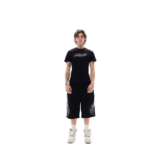 KARMANISTIC 3D Letter Embroidered Baggy Sweat Shorts | Face 3 Face