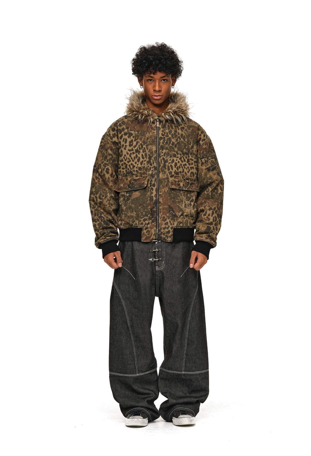 ANTIDOTE Washed Leopard Fur Hooded Work Jacket | Face 3 Face