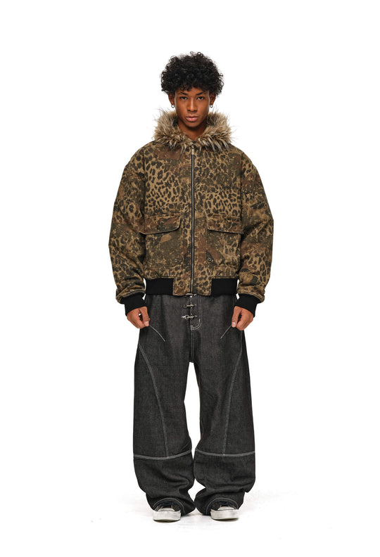 ANTIDOTE Washed Leopard Fur Hooded Work Jacket | Face 3 Face