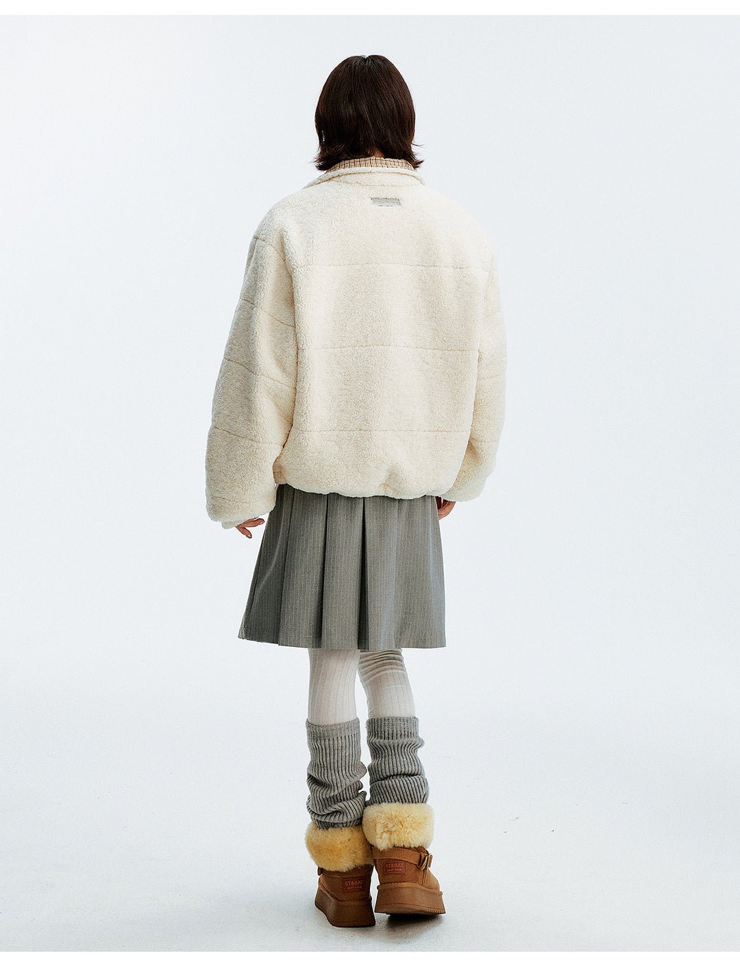 MEDM Plaid Trim Sherpa Short Jacket | Face 3 Face