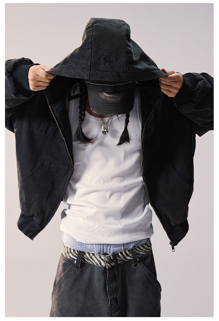 Remedy Embroidered Washed Hooded Bomber Jacket | Face 3 Face