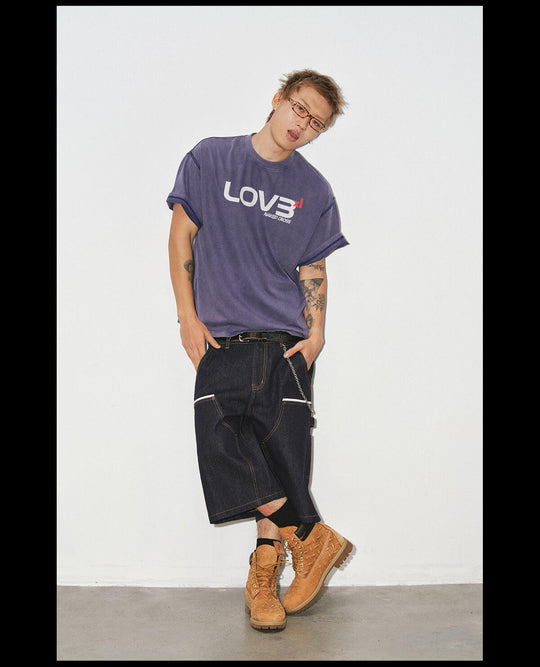 NOVACAM Love Graphic Print Washed Short Sleeve Tee | Face 3 Face