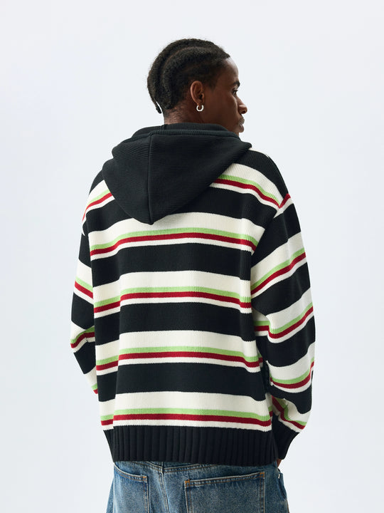MEDM Colorful Stripes Zip-Up Knit Hoodie | Face 3 Face