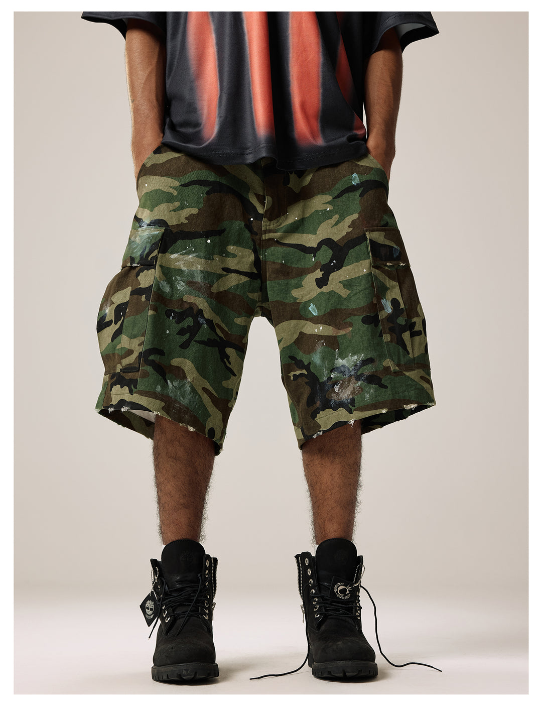 Remedy Paint Stained Camouflage Work Cargo Shorts | Face 3 Face
