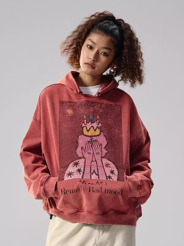 Remedy Washed Distressed Print Hoodie | Face 3 Face