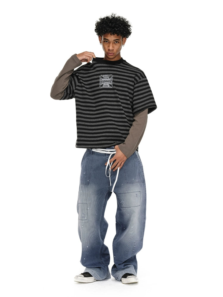 ANTIDOTE Cross Slogan Striped Layered Long Sleeve Tee | Face 3 Face