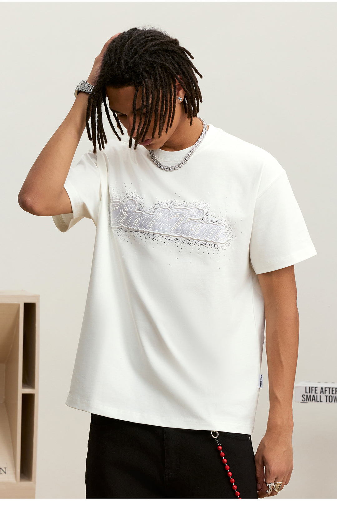 Small Town Kid Pearl and Rhinestone Embroidered Tee | Face 3 Face