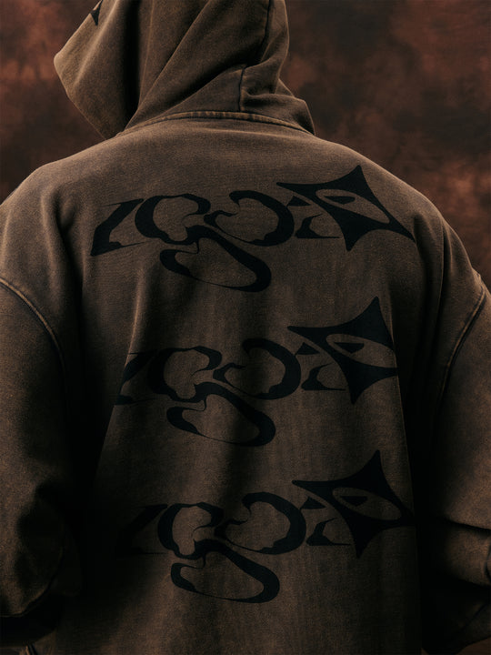 1807 Arranged Printed Washed men's Hoodie | Face 3 Face