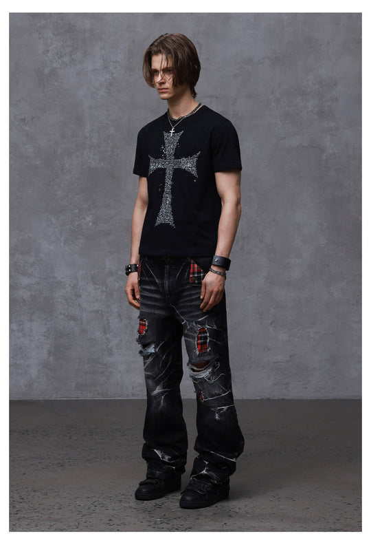 ANTIDOTE Faded Cross and Wings Print Short Sleeve Tee