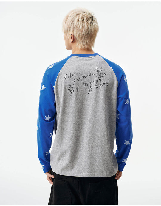 MEDM Star Print Raglan Long Sleeve Tee | Face 3 Face