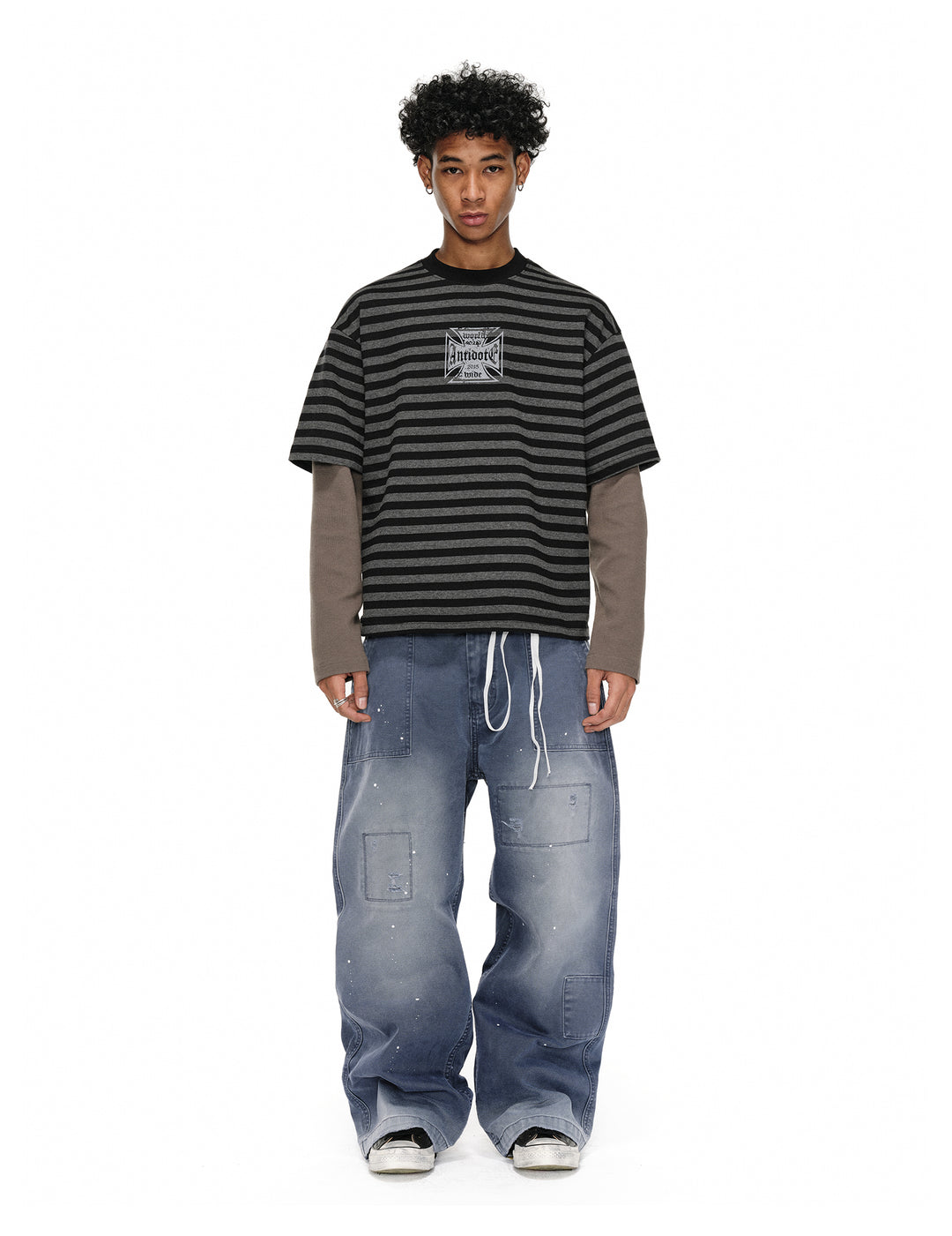 ANTIDOTE Destroyed Denim Blue Patchwork Work Pants | Face 3 Face