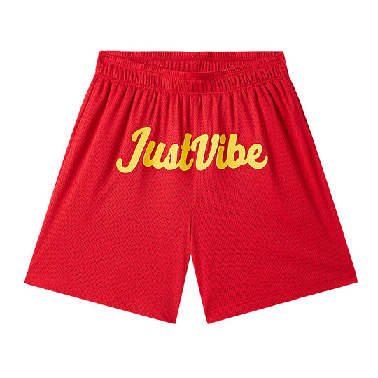 JUST VIBE Basic Logo Printed Mesh Basketball Shorts | Face 3 Face