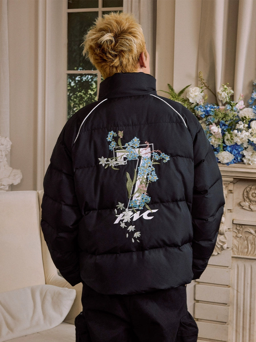 Harsh and Cruel Flower Embroidery Numbering Down Jacket | Face 3 Face