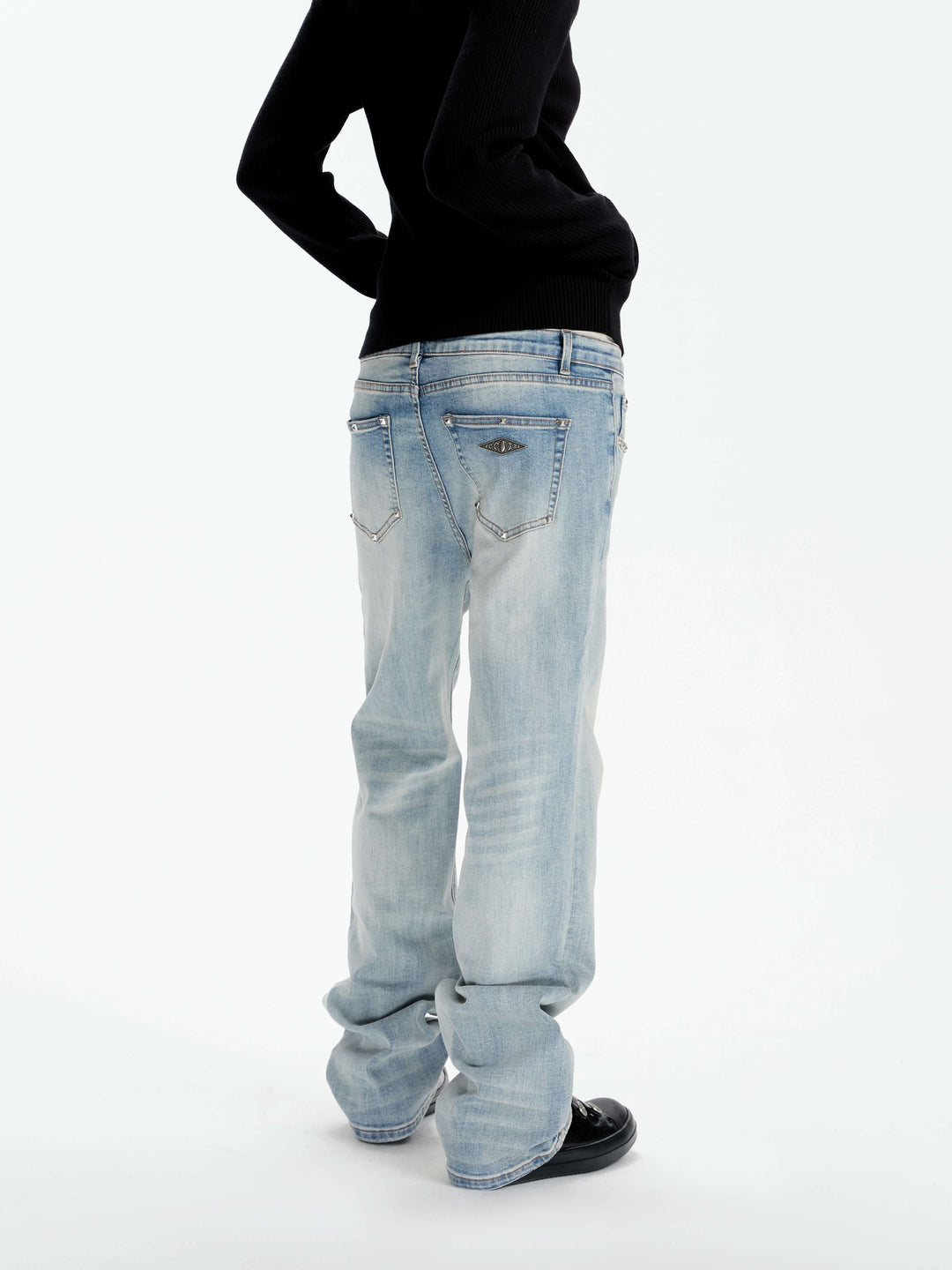 KARMANISTIC Metal Logo Label Studded Washed Slim Jeans | Face 3 Face