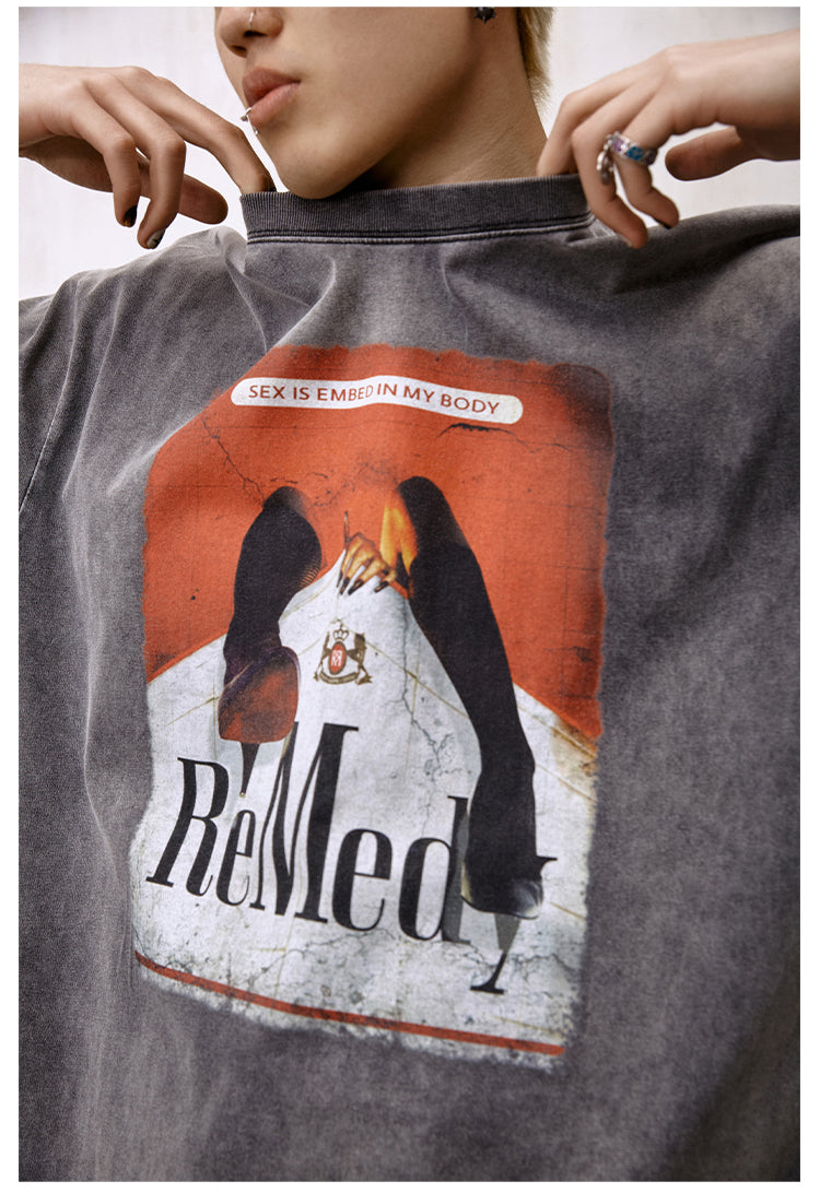 Remedy Inspired Print Washed Aged Tee | Face 3 Face