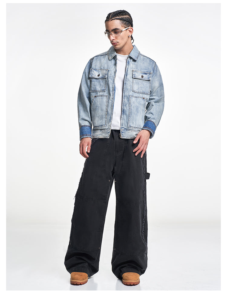 F3F Select Multi Pocket Washed Work Denim Jacket | Face 3 Face