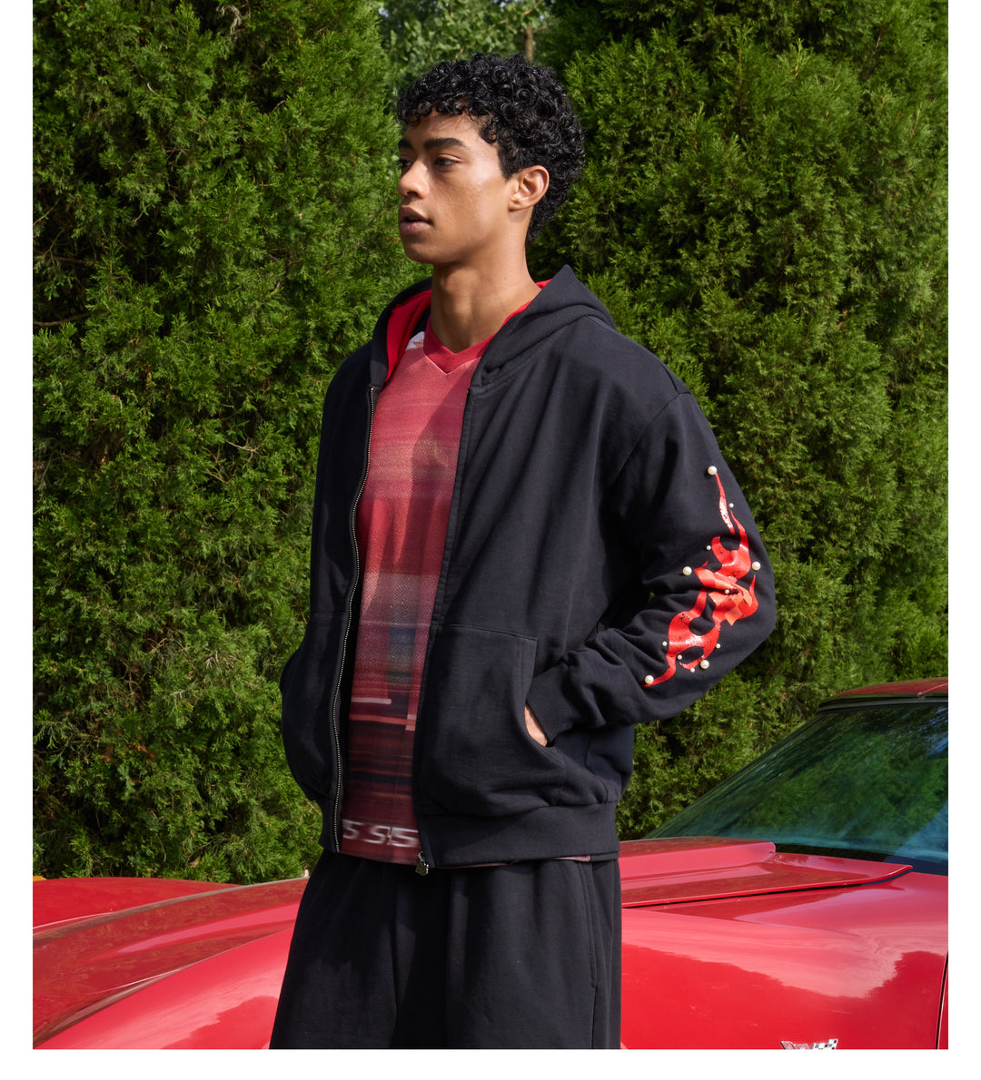 S45 Flame Print Zip Up Hoodie | Face 3 Face