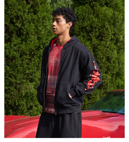 S45 Flame Print Zip Up Hoodie | Face 3 Face