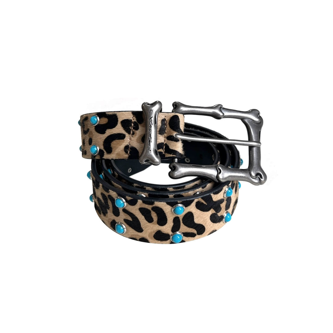 S45 Leopard Turquoise Bone Buckle Belt | Face 3 Face