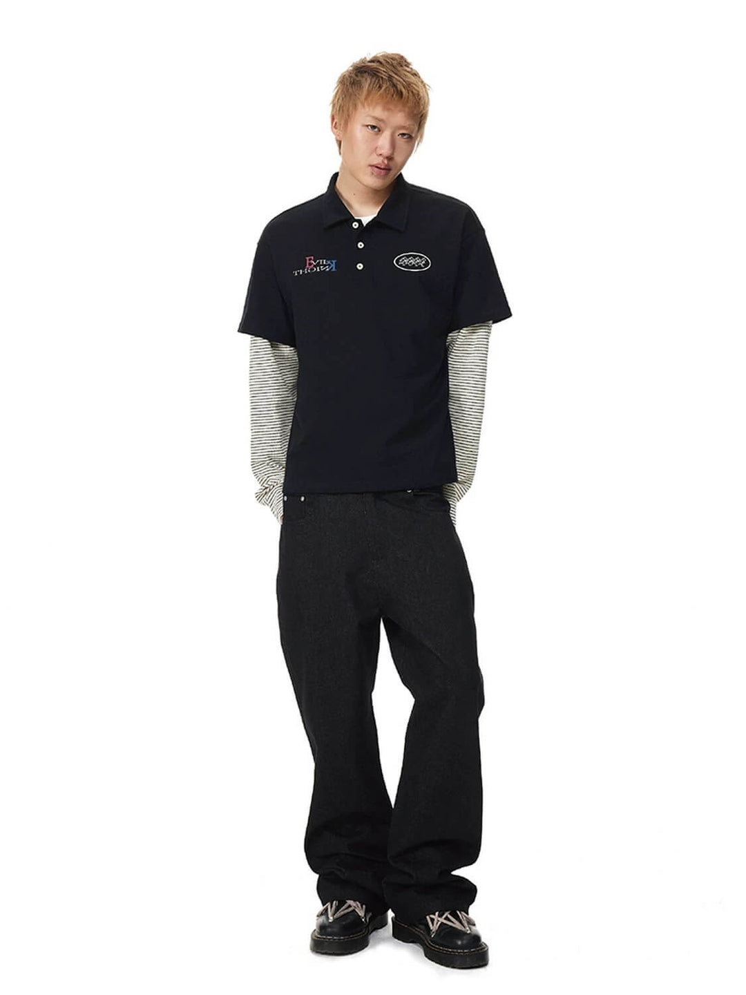 EVILKNIGHT(EK) Perforated Waistband Black Denim Jeans