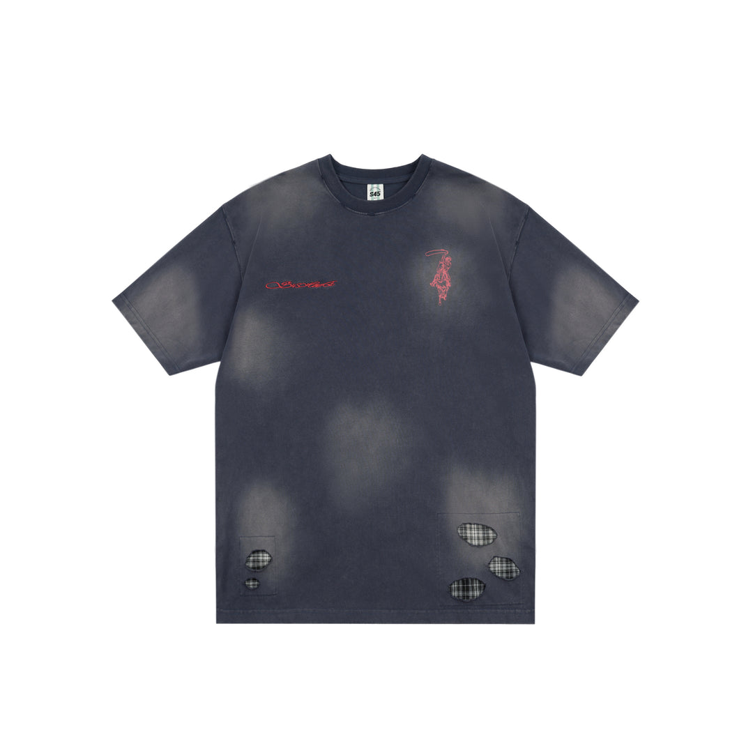 S45 Plaid Patchwork Washed Embroidered Logo Tee | Face 3 Face