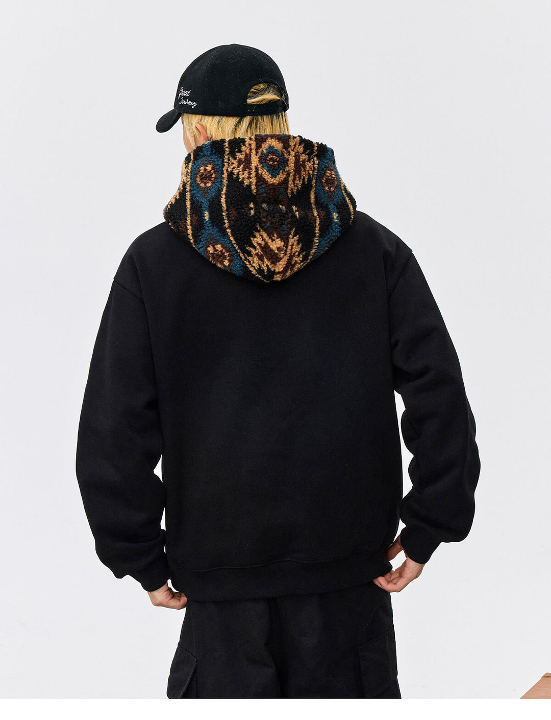 MEDM Patterned Sherpa Hood Patchwork Hoodie | Face 3 Face