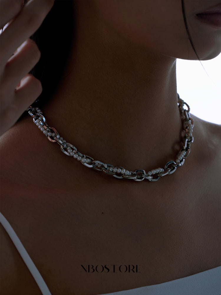 NboStore Cyberpunk Twisted Splicing Pearl Necklace | Face 3 Face