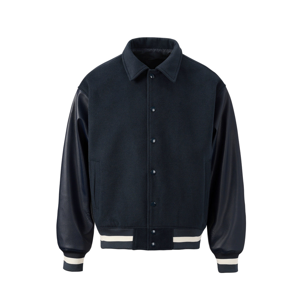 NOVACAM Navy Blue Short Basic Varsity Jacket | Face 3 Face