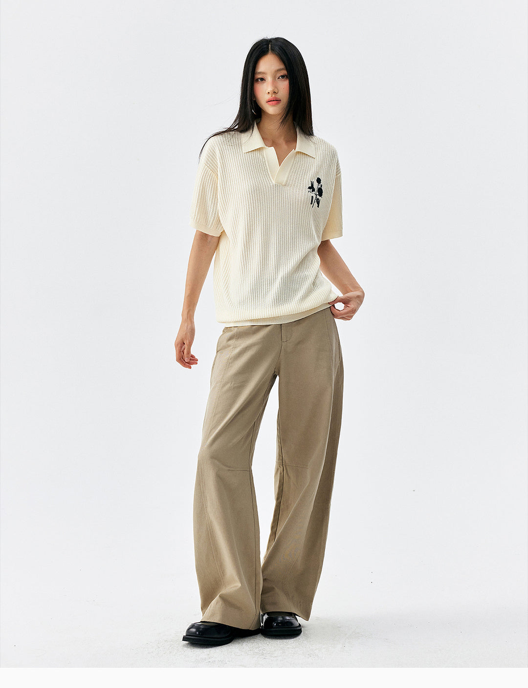 MEDM Rose Embroidered Textured Stripe Knit Polo | Face 3 Face