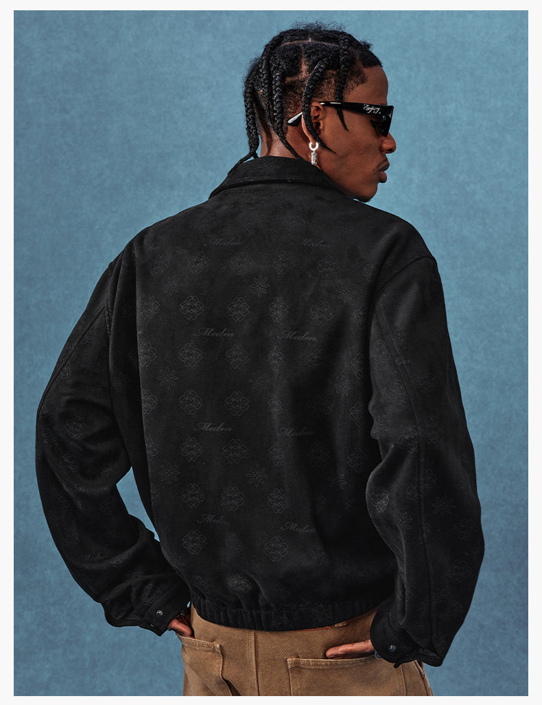 MEDM Leather Logo All-Over Monogram Suede Jacket | Face 3 Face