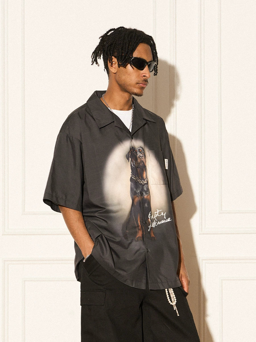 EMPTY REFERENCE Rottweiler Dog Print Short Sleeve Shirt