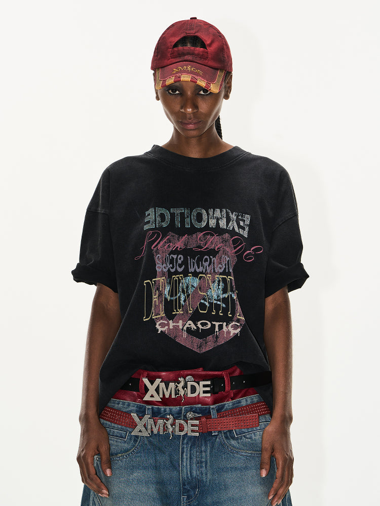 BLIND NO PLAN Washed and Aged Overlapping Print Tee | Face 3 Face