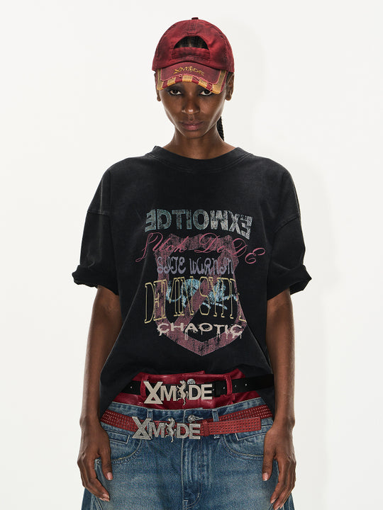 BLIND NO PLAN Washed and Aged Overlapping Print Tee | Face 3 Face