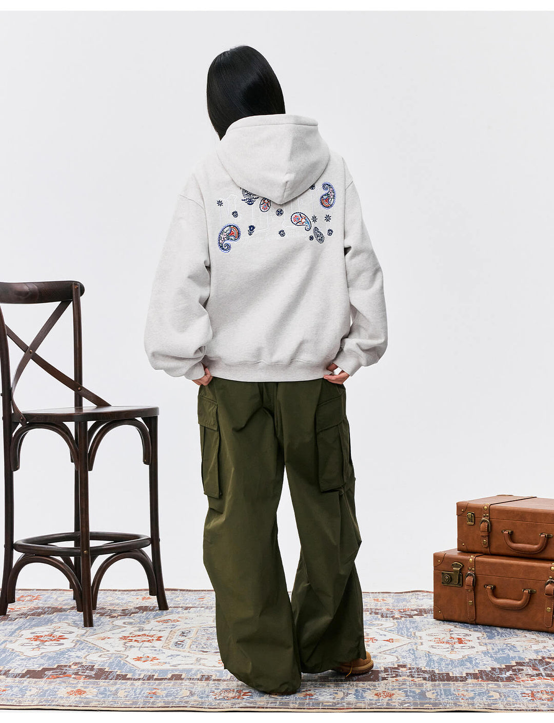MEDM Ethnic Paisley Flower Embroidered Hoodie | Face 3 Face