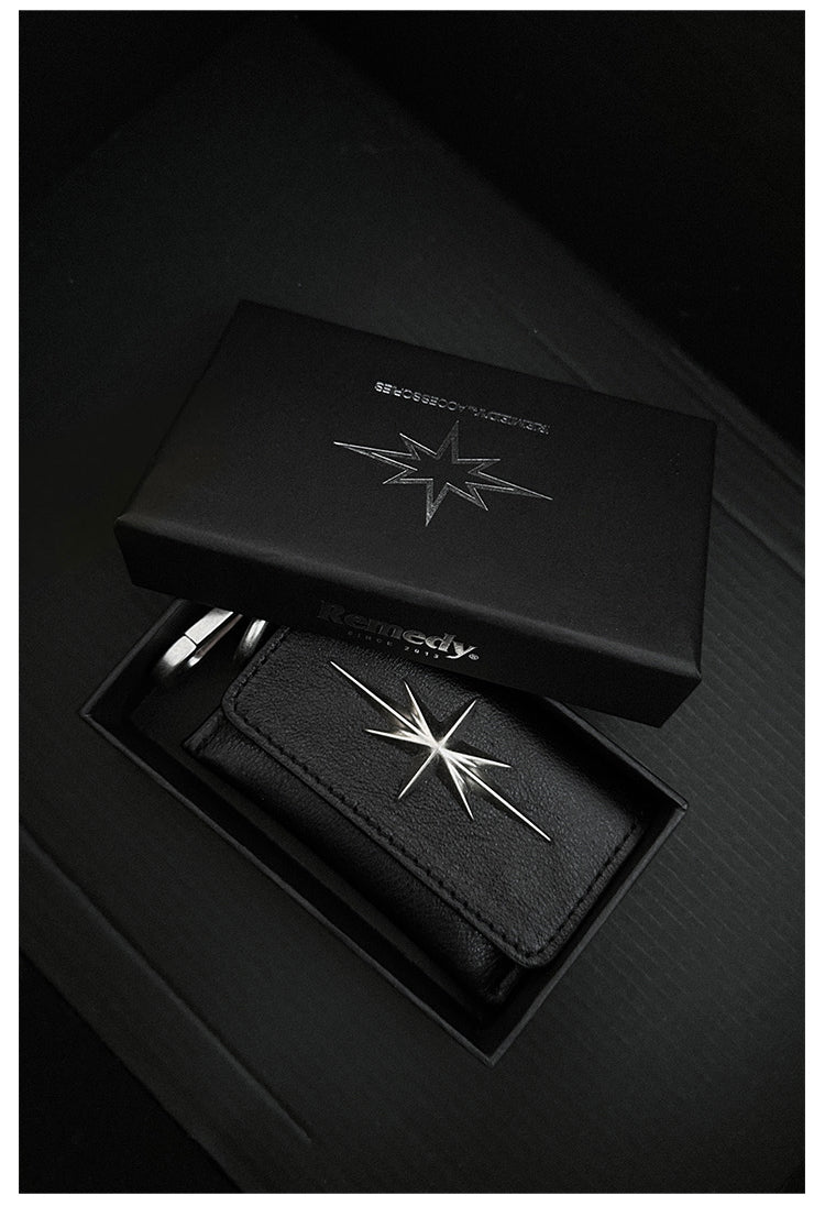 Remedy Metal Studded Keychain Coin Card Leather Wallet | Face 3 Face