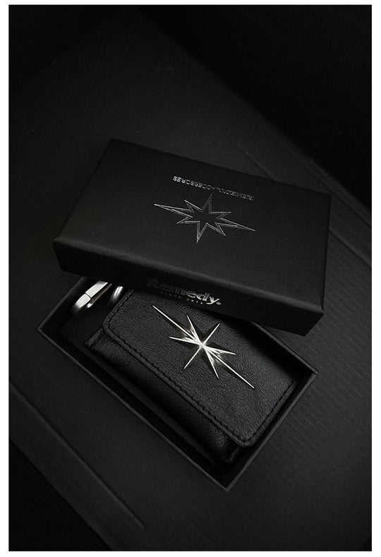 Remedy Metal Studded Keychain Coin Card Leather Wallet | Face 3 Face