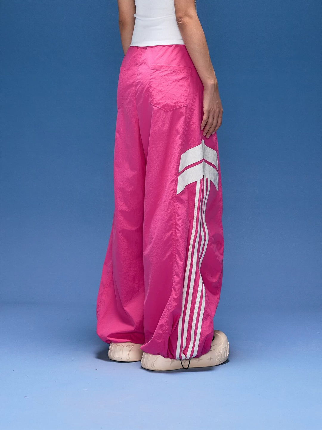 1807 PU Leather Stripe Nylon Baggy Track Pants | Face 3 Face