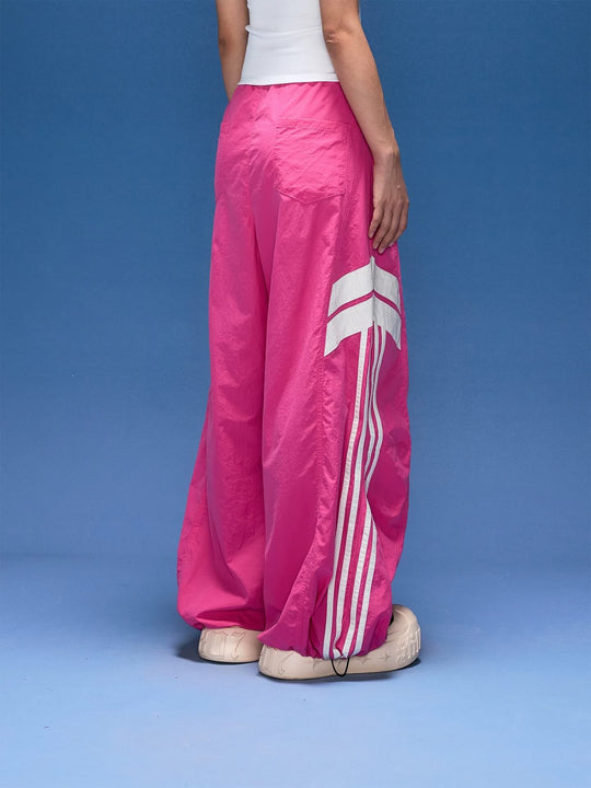 1807 PU Leather Stripe Nylon Baggy Track Pants | Face 3 Face