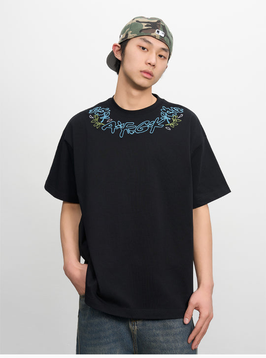 AFGK Floral Logo Neck Embroidered Tee | Face 3 Face