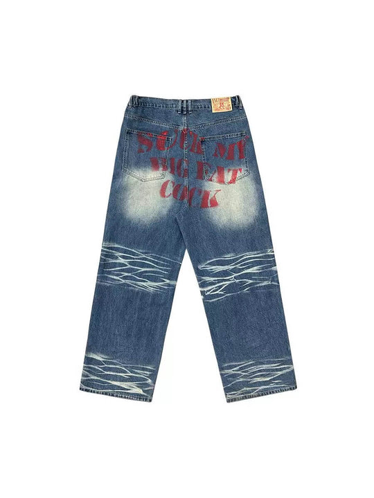 EVETS Dirty Wash Print Baggy Jeans | Face 3 Face