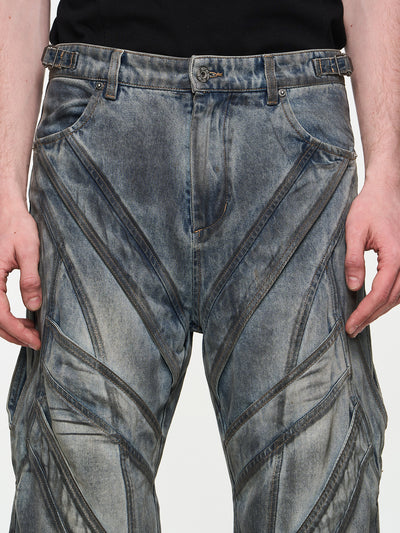 BLIND NO PLAN Multi Fly Split Structure Washed Distressed Jeans | Face 3 Face