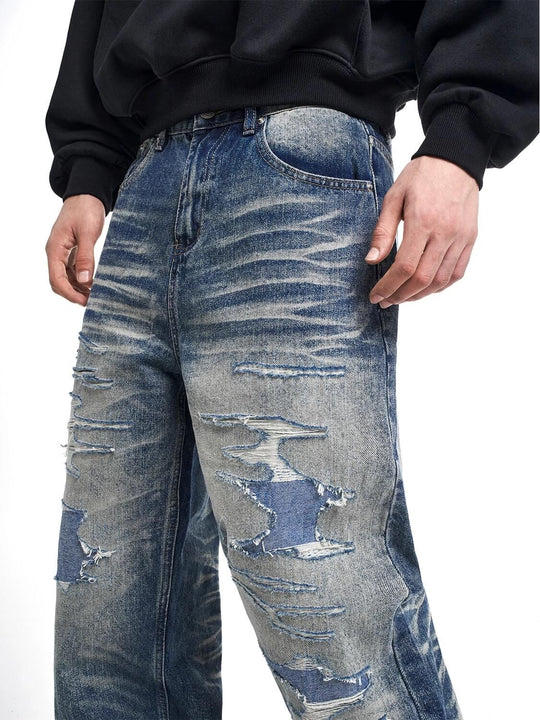 F3F Select Heavy Distressed Washed Patchwork Baggy Jeans | Face 3 Face