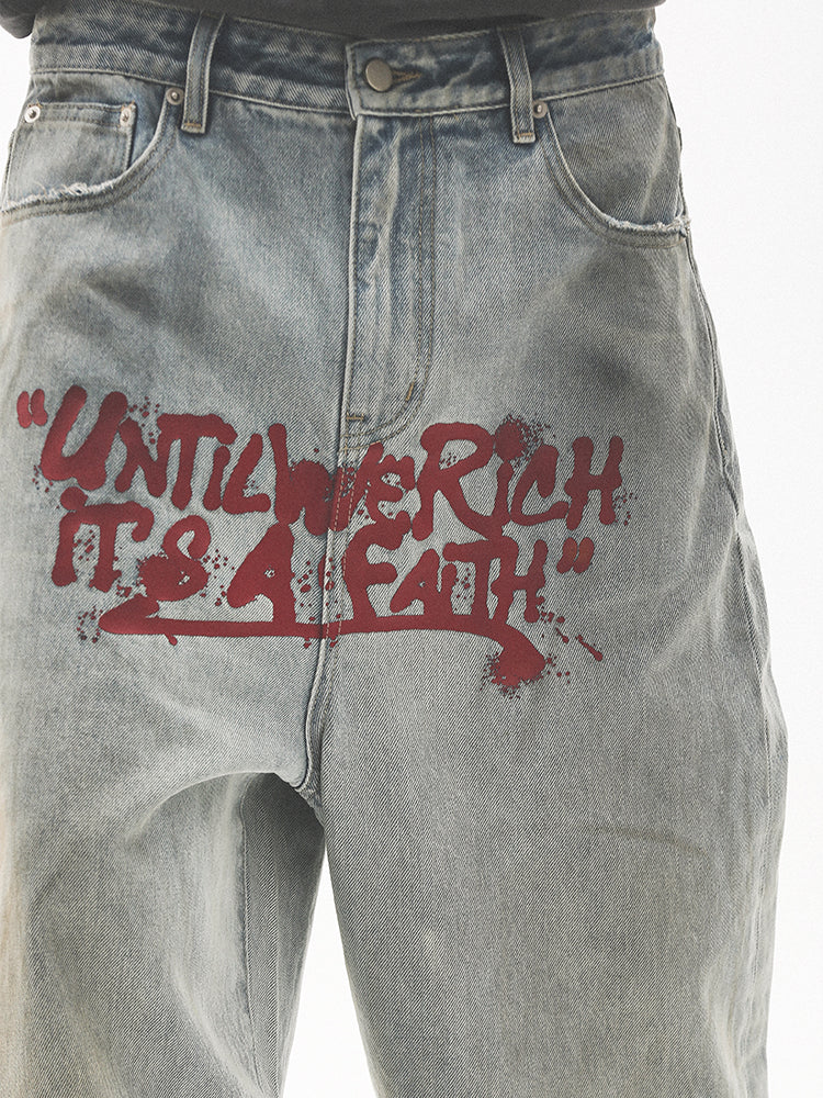 UNTILWERICH Dirty Wash Graffiti Print Jeans | Face 3 Face
