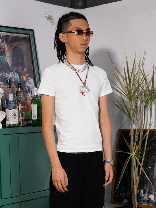 TGFCLUB 223 Neck Embroidered Stretch Slim Tee | Face 3 Face