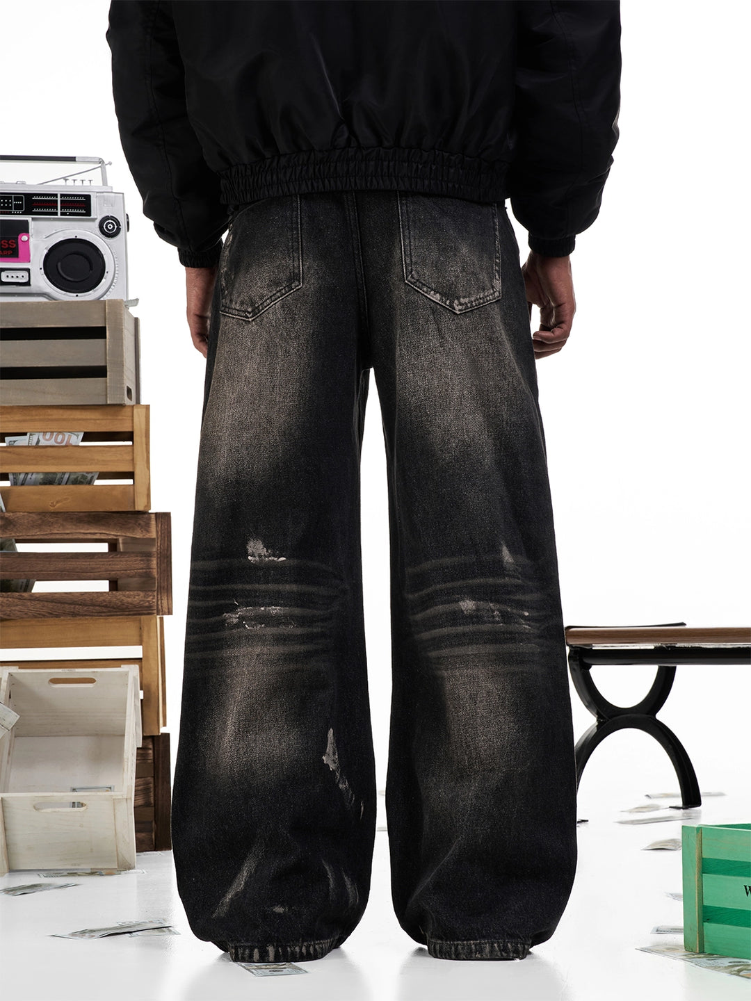 F3F Select Dirty Dye Whisker Black Washed Baggy Jeans | Face 3 Face